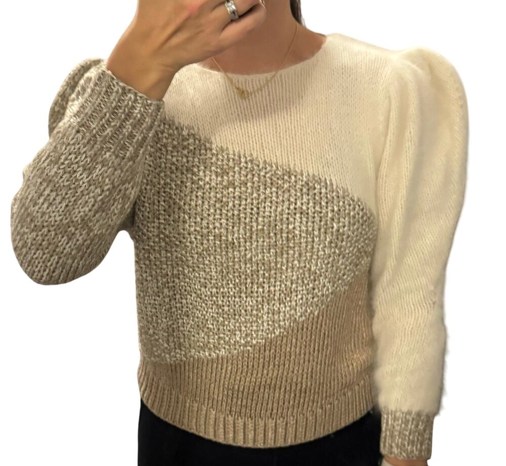 Castel Vetrano Angora Rabbit Hair Vintage Mixed Media Puff Sleeve Sweater S/M